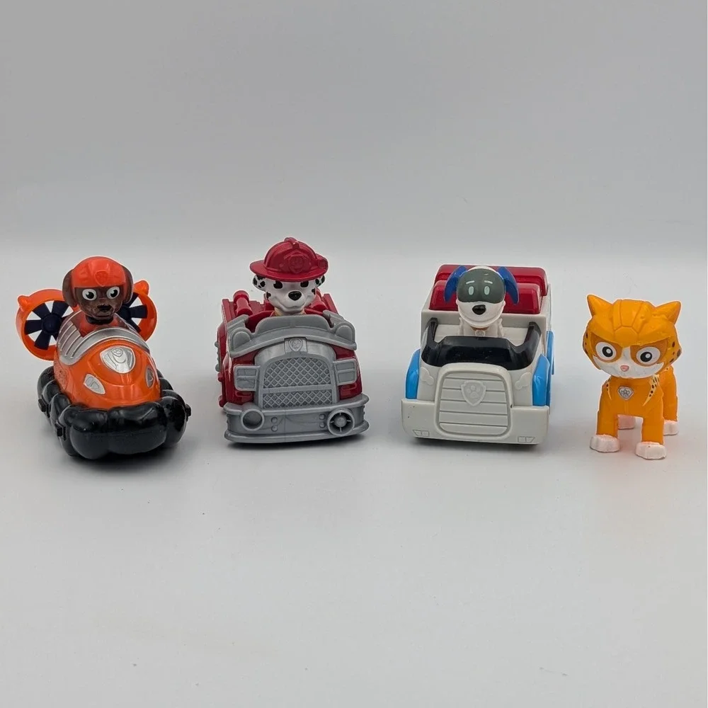 Paw Patrol Toy Vehicle Lot Marshall Zuma Police Cruiser Wild Cat Figure 4pc Set